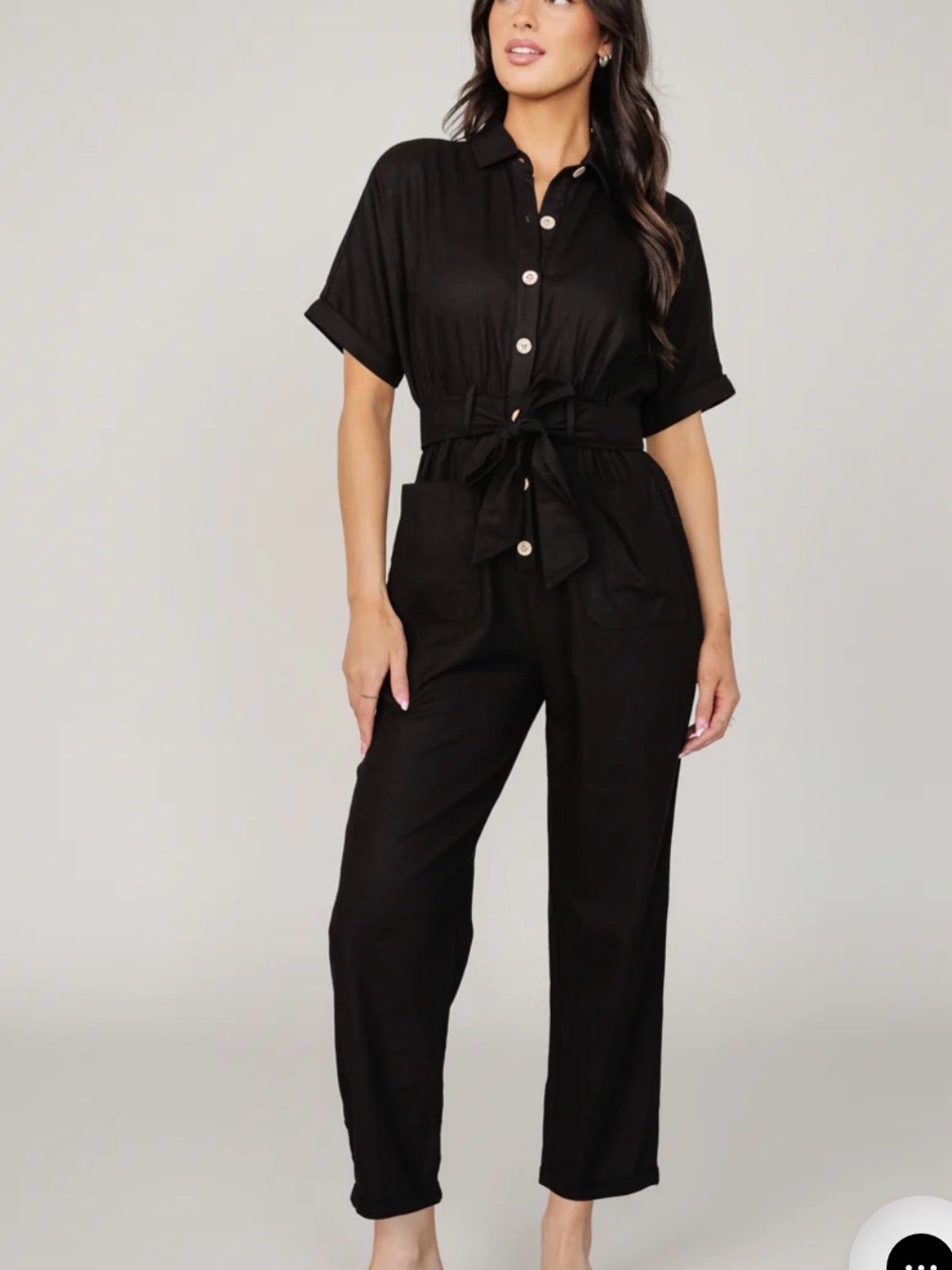 NWT Baltic Born Dallas Utility Jumpsuit Black Cotton Button Front Size Large
